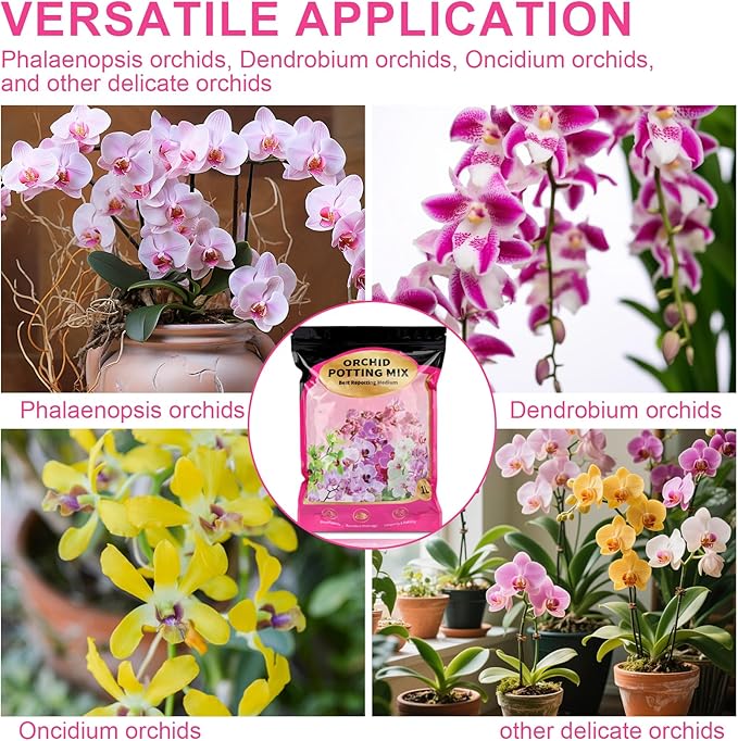 Organic Orchid Potting Mix & Bark Blend 10qt - All Natural, Fast Draining Soil for Phalaenopsis, Dendrobium, Oncidium Plants