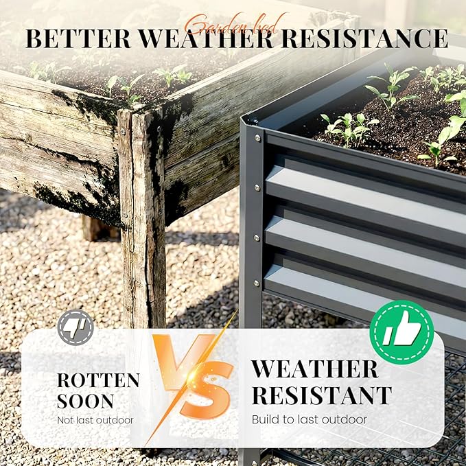 KING BIRD Large Raised Garden Bed with Legs & Storage Shelf Galvanized Elevated Planter Box for Backyard, Patio, Balcony, 400lb Capacity, Dark Grey 48×24×30 in