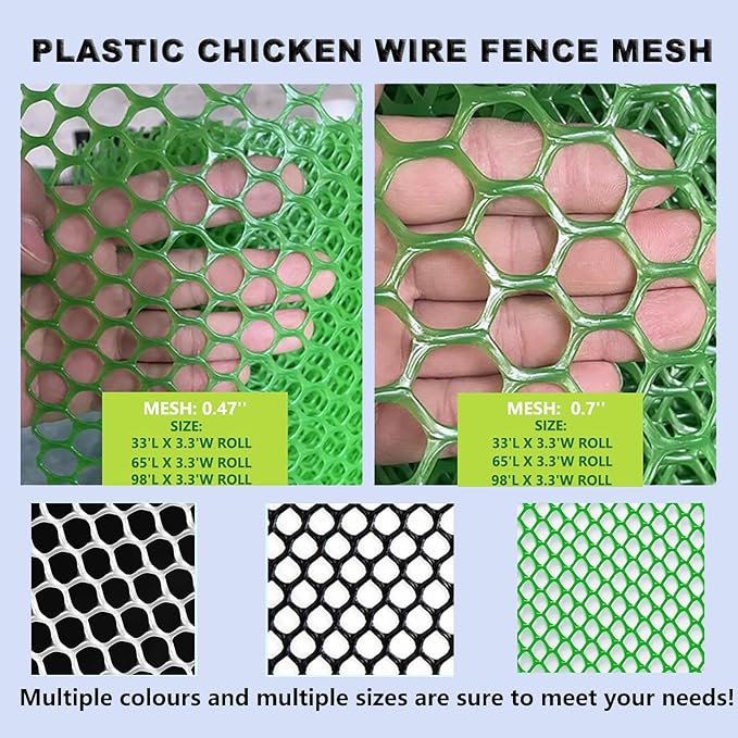 Upgraded Plastic Chicken Wire Fence Mesh 0.7in Poultry Animal Barrier Fence Garden Netting for Farm Poultry Chicken Netting Width 3.3ft(Size:33'L x 3.3'W Roll,Color:Black)