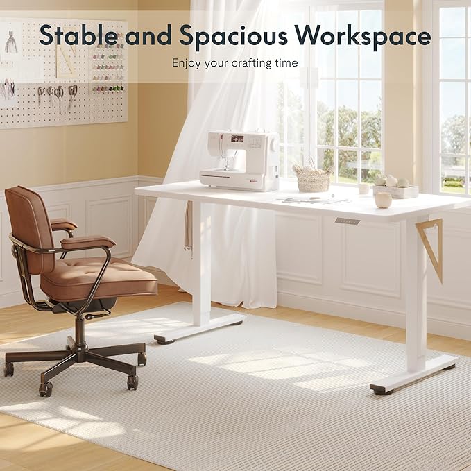 FLEXISPOT Electric Adjustable Workbench, 48x30 Inches Ergonomic Worktable for Garage, Workshop, Office and Home, Spacious Desktop for Woodworking Sewing and Crafts, White, 2 Packages