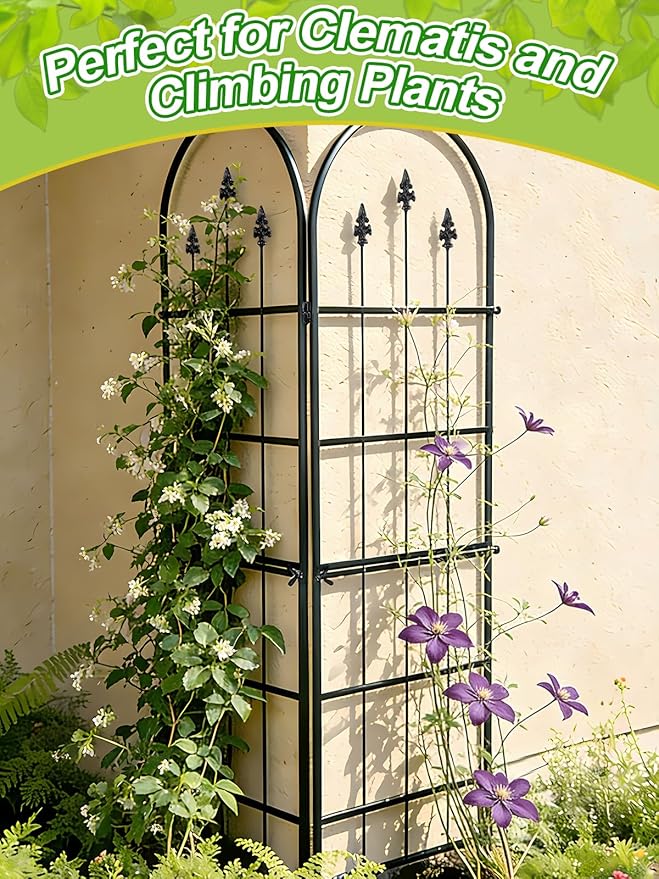 2 Pack Garden Trellis for Climbing Plants Outdoor - 16'' W x 59" H Large Rustproof Metal Plant Support Trellis, Decorative Panels for Climbing Rose, Clematis and Trumpet Vine