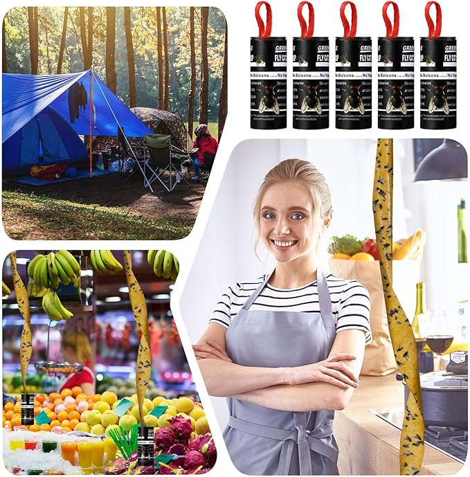 Qualirey 80 Pack Fly Strips Sticky Fly Trap Indoor Outdoor Hanging Ribbon Tape Paper Flying Insect Trap Gnat Killer Traps Catcher for Fruit Flies, Bug, Insect, Pest (Black)
