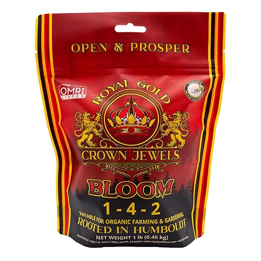 Royal Gold Crown Jewels Organic Bloom 1-4-2 Dry Soluble Fertilizer, 1 lb - for Feeding Flowering Crops to Produce Vigorous Blossoms and Optimal Plant Development