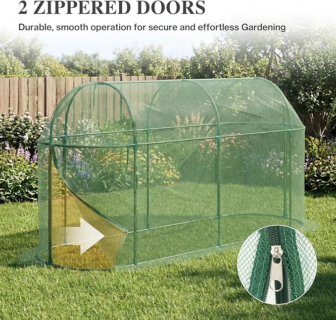 BPS Crop Cages for Garden Plant, 10x3x5 Ft Plant Netting Protection Tent with Zippered Door for Plants, Raised Garden Bed Cover with Frame for Vegetables, Fruits and Flowers