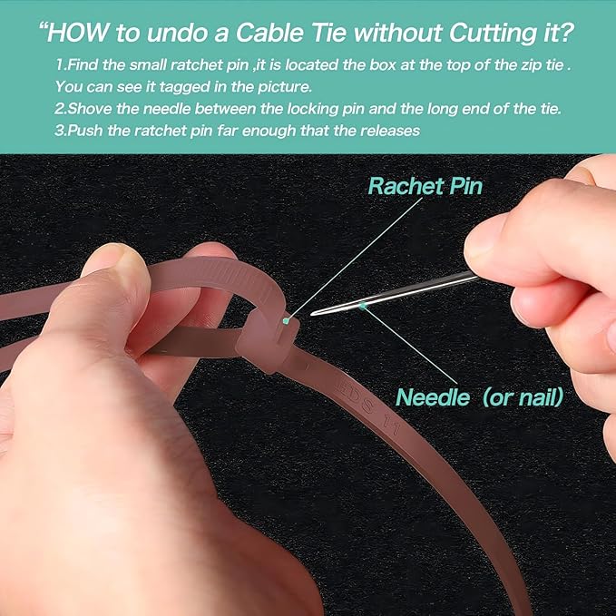 Cable Ties 18 Inch, Brown Zip Ties 40 Pieces, Thick 0.35 inch 175 Pounds Strength, Heavy Duty Outdoor Plastic Ties for Indoor Plants, Garden, Home