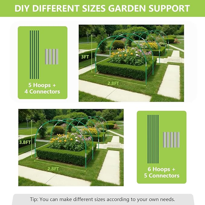 Garden Mesh Netting Kit, 10x30FT Green Ultra Fine Mesh Netting ＆6 Sets of 8FT Fiberglass Garden Hoops for Raised Beds, Insect Netting Row Cover Net Protect Plants Vegetable Fruits Flowers
