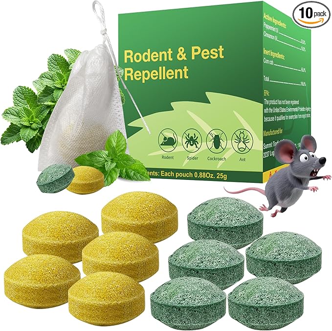 10PCS Mouse Repellent Balls, Peppermint Oil Pepper Spray - Cat Squirrel, Mouse, Rat & Mosquito Repellent for Indoor/Outdoor, rv Essentials, Garage; Alternative to Traps & Mothballs