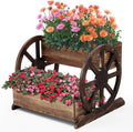 Wooden Wagon Planter Box Decorative Wooden Cart Rustic Flower Pot Garden Wagon Decor with Wheels for Indoor Outdoor Patio Garden Balcony Backyard Decoration (1 Pcs,Unmovable Carriage Style)