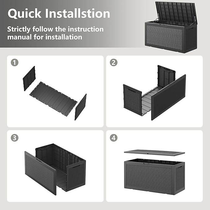 Oudoor Storage Deck Boxes Waterproof, Waterproof and UV Resistant Outdoor Storage Box Lockable Lid for Delivery Box, Indoor, Garden Tools, Pool Supplies, Patio (Black, 110 Gallon)