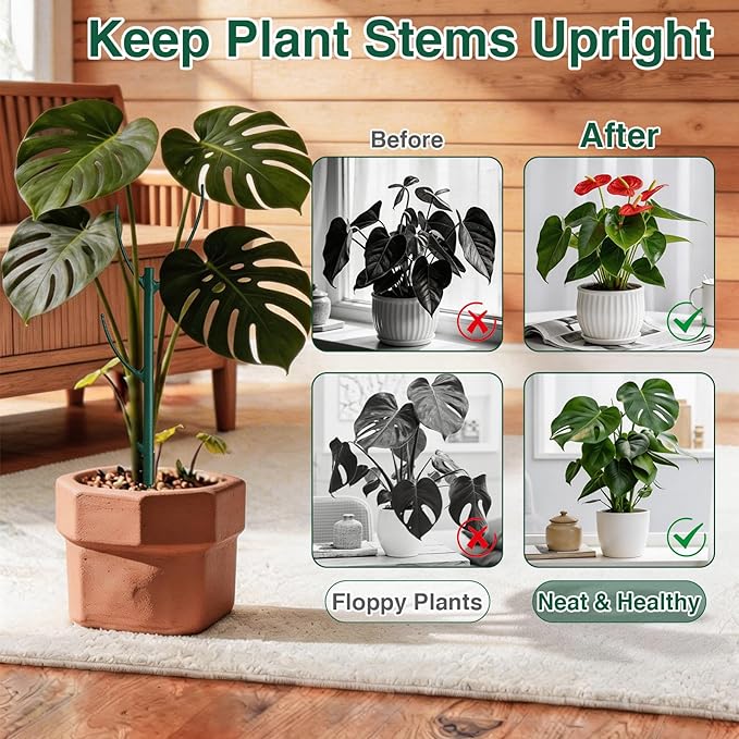 8 Pack Stackable Monstera Plant Support Stakes,8Pcs 11 Inch Climbing Plant Sticks Structures with Garden Ties, Durable Alternative to Moss Pole for Indoor Outdoor Plants