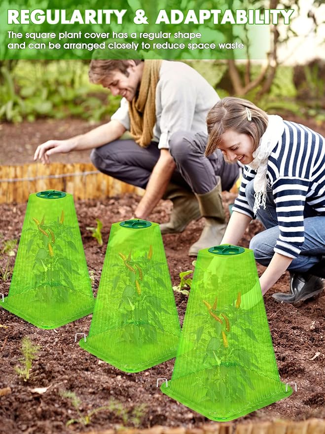 20 Pack Garden Cloches for Plants,9.4" H X 7.8" D Reusable Bell Plant Protector with 40 Ground Stakes and Rotary Vent Cover,Plant Covers Freeze Protection from Animals Snails Birds Chickens (Green)