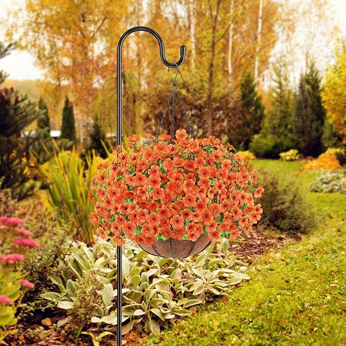 Artificial Flowers Hanging Plants in Basket, Artificial Hanging Flowers for Spring Outdoor Indoor Decor, UV Resistant Hanging Baskets with Fake Flowers for Spring Summer Patio Garden Porch Decor