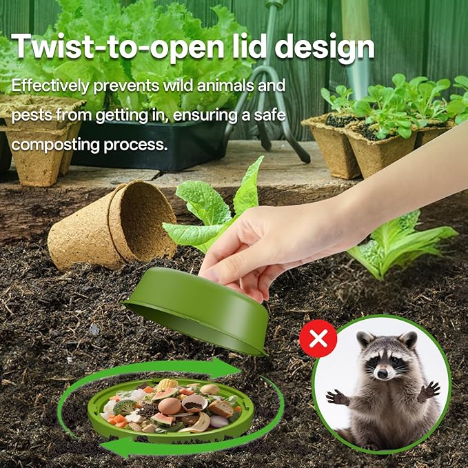 Underground Worm Composting Bin, Outdoor Mini Inground Worm Composter for Beginners, Garden Compost Bin for Garden Beds & Home Use, Worm Farm Kit for Parent, Kids (7x7x7.4Inch), Green, 1-Pack