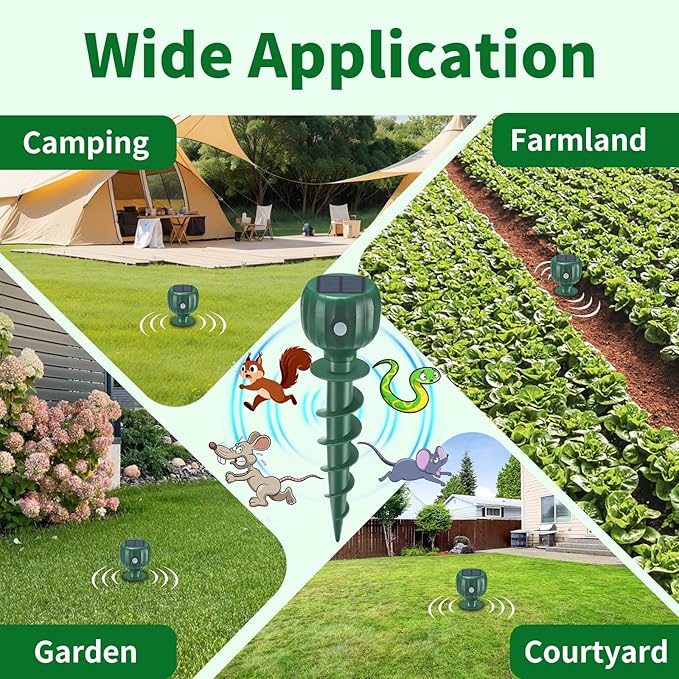 Mole Repellent Solar Powered, Waterproof Sonic Spikes Gopher Vole Groundhog Snake Chipmunk Mole Deterrent for Lawn & Garden 8 Pack