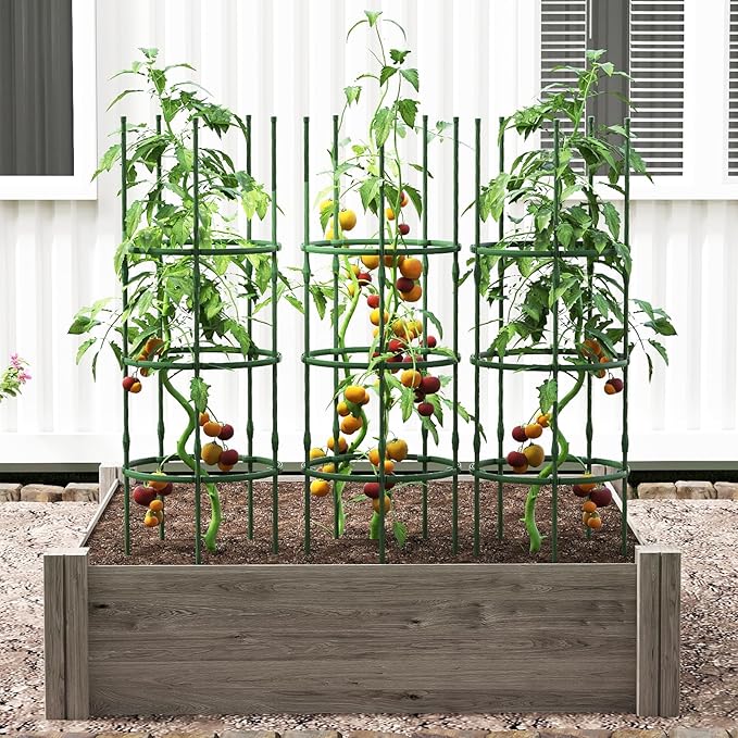 Giantex 3-Pack Tomato Cages, 60.5”Hx20” PE-Coated Metal Plant Cages & Supports w/Adjustable Height, 2-in-1 Round Trellis for Climbing Flower Vegetable Fruit, Potted Plant