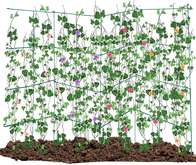 DoCred 4 Pack Tomato Cage, Folding Tomato Cage Heavy Duty Metal Square Tomato Cages Coated Steel Garden Plant Support Stake Tower for Climbing Vegetables, Plants, Flowers, Steel Green
