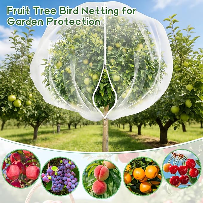 15X15 Feet Large Fruit Tree Netting Garden Netting with Zipper and Drawstring Plant Netting Insect Bird Cover for Fruits Vegetables Tree Garden Shrubs Protection