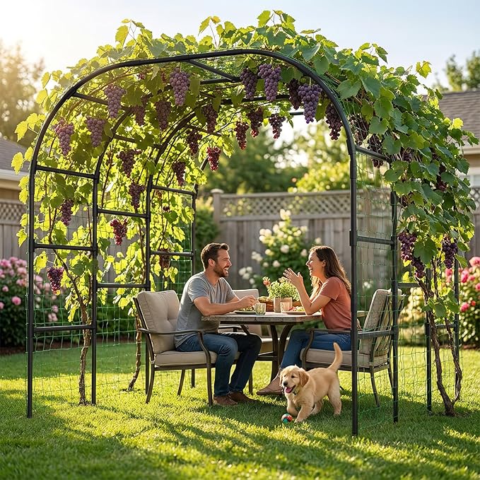 SUNYRISY Garden Arch Trellis for Climbing Plants Outdoor, 88" x 88" x 88" Metal Core Tall Archway Tunnel Plant Support for Cucumber Tomato Vine Flowers Vegetables Climbing Plants