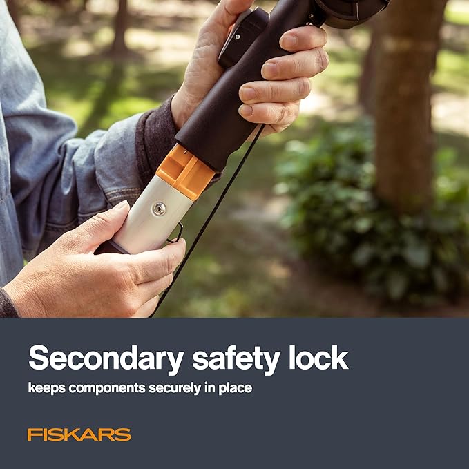 Fiskars XtendControl 16' Tree Pruner with 15" X3 Double-Hooked Saw, Two 4-8 Ft Extension Pole, Lightweight Aluminum Pole Saw for Fast Cutting with Sawdust Reliefs, Secure Locking System, Orange