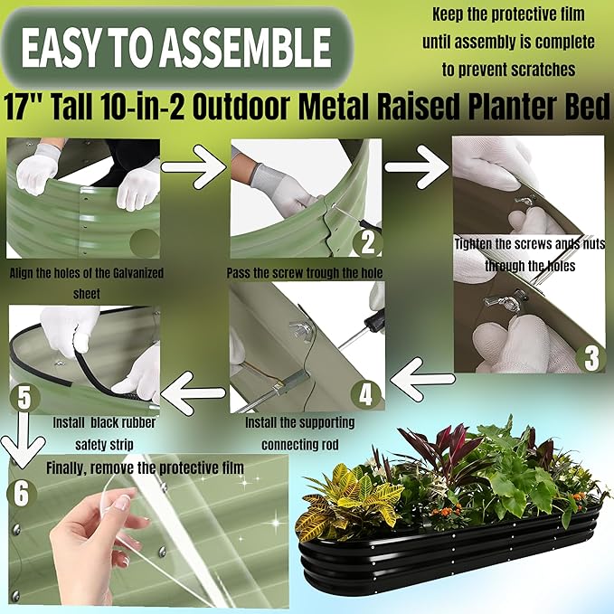 NestNature 2 Pack 17" Tall 10-in-2 Heavy-Duty Modular Galvanized Raised Garden Bed Kits - 8ftx2ft Metal Raised Beds for Planting Plants Vegetables Fruits Flowers Herbs - Outdoor Ground Planter Box