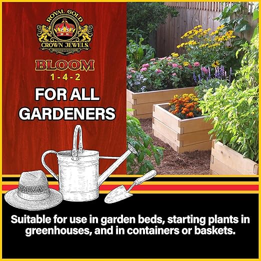 Royal Gold Crown Jewels Organic Bloom 1-4-2 Dry Soluble Fertilizer, 20 lbs - for Feeding Flowering Crops to Produce Vigorous Blossoms and Optimal Plant Development