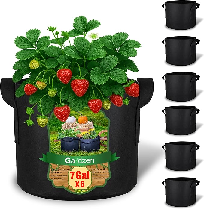 Gardzen 6-Pack 7 Gallon Grow Bags, 500G Thickened Aeration Fabric Pots with Handles, Heavy Duty Cloth Pots for Plants