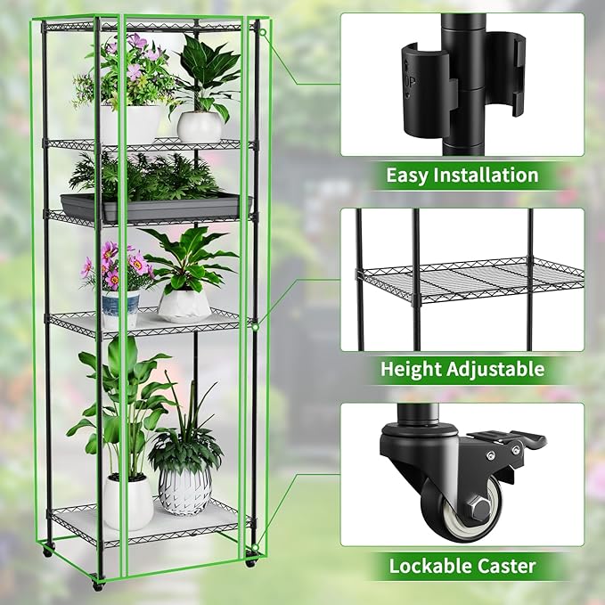 Indoor Greenhouse with Grow Light, 5 Tier Mini Greenhouse, Full Spectrum Grow Light with Timer, Plant Shelf with PVC Cover for Seed Starting, Herbs, Vegetables, Balcony, 23.6×17.7×70.8 Inch