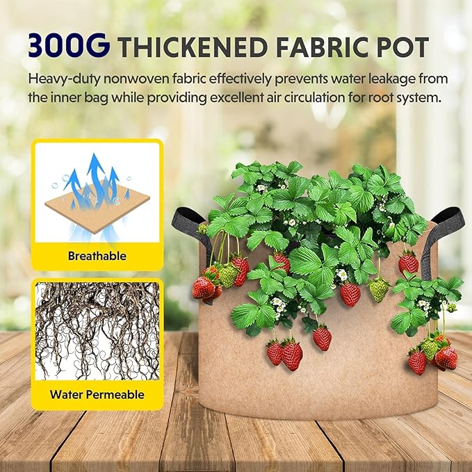iPower Grow Bag 3 Gallon 6-Pack Heavy Duty Plant Pots, 300g Thick Nonwoven Fabric Containers Aeration with Nylon Handles, for Planting Vegetables, Fruits, Flowers, 2024 Version Tan