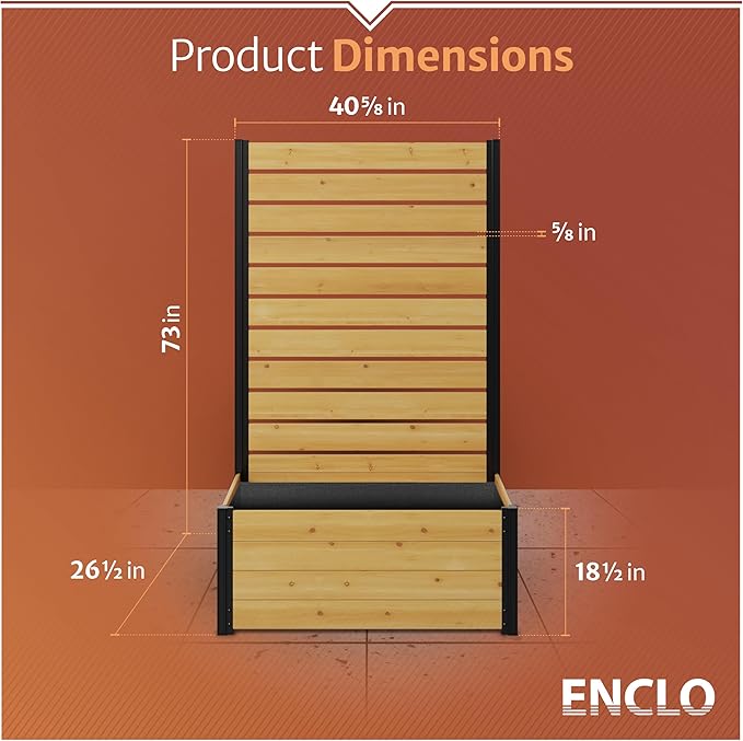 6ft H x 3.3ft W x 2.1ft L (1 Screen w/Planter) Freestanding Enclo Concord Cedar Wood Privacy Fence Screen with Planter Box, Outdoor Wood Privacy Screen Panel for Patio, Raised Garden Bed, EC18037