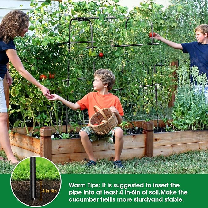 Cucumber Trellis for Raised Bed and Garden, 47" H x 31" W U-Shaped Metal Garden Trellis for Climbing Plants with Nylon Netting, Vegetable Support Frame