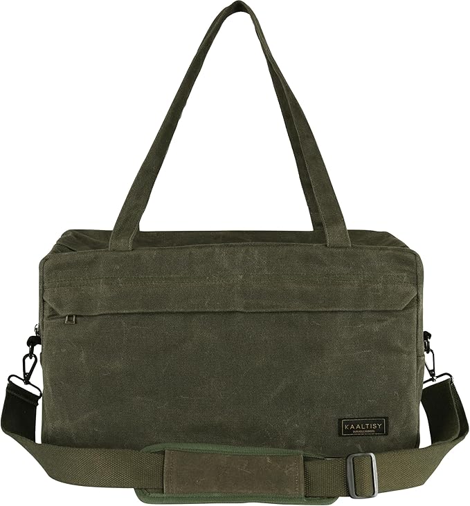 Tool Tote Bag, 16OZ Waxed Canvas Tool Bag with 7-Pocket & Shoulder Strap - for Electrician Contractor Repairman, Multi-Purpose Garden Tools Carrier with Portable Handle, Army Green