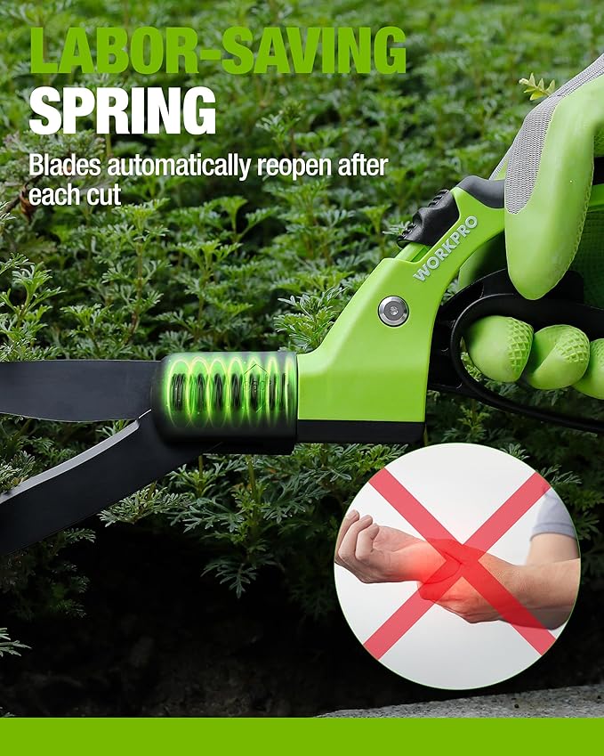 WORKPRO Grass Shears Handheld, Ultra-Sharp Grass Clippers with 360 Degree Swivel Blades, Manual Grass Cutter with TPR Coated Handle, 15 Inch Garden Shears, Gardening Scissors for Precise Lawn Trimming