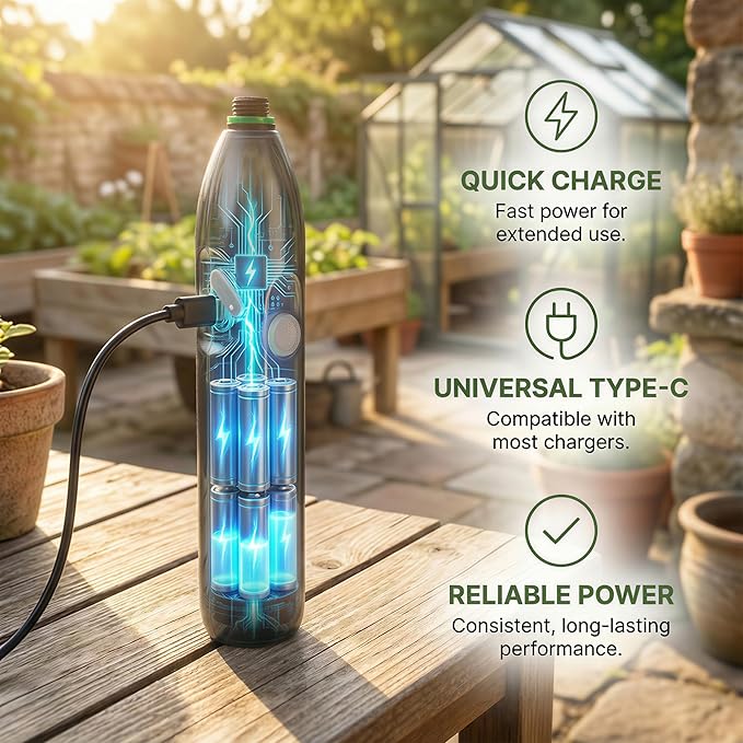 Rechargeable Cordless High Reach Plant Waterer - with Telescopic Wand Plant (25.6–33.4 in), Watering Can Hanging Plants Baskets, 2 Adjustable Nozzles and 8.6ft Water, Hose for Yard Lawn Weeds Plants