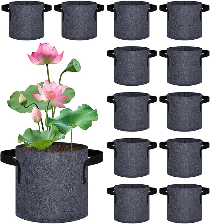 DECOHS 12 Pack Aquatic Plant Pots for Pond, Reusable Fabric Aquatic Plant Pots, Breathable Pond Plant Basket Grow Bags with Handles for Aquatic Plants, Bog Plant, Water Lily, Lotus, Flower (1 Gallon)