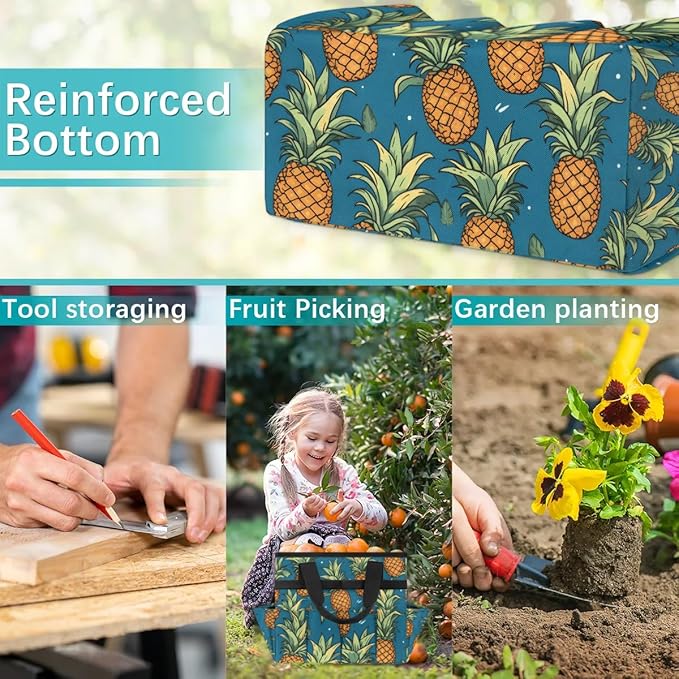 Garden Tool Bag Organizer Garden Tote Bag with Pockets Pineapple Pattern Summer Tool Storage Organizer Gardening Tool Kit Holder 13" x 6.8" x 2.8"