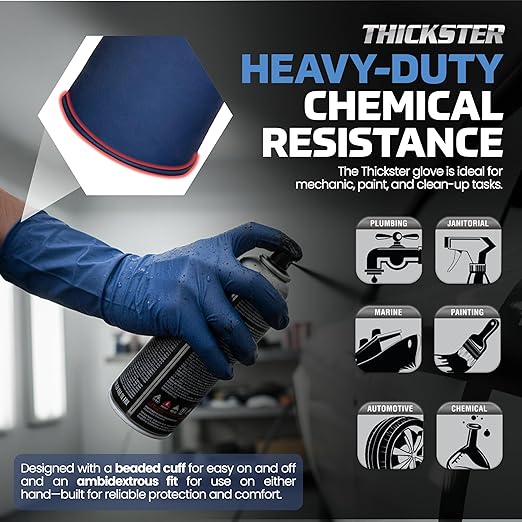 Thickster Powder-Free Exam Grade Latex Disposable Gloves. Size Large. Blue, 14 mil Thickness, 12" Length. Fully Textured for Superior Grip. Single Use. Pack of 50. (6603-20)