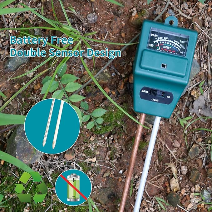 MEASUREMAN 3-in-1 Moisture/Light/pH Soil Tester, Gardening Tool Kits for Plant Care, Suitable for Indoor & Outdoor, Gardens, Lawn, Farms, Greenhouse, No Batteries Required