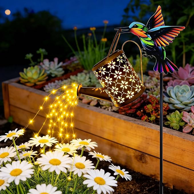Solar Watering Can Lights, Waterproof Garden Lanterns with Shepherd Hook, Butterfly Hanging Lanterns Decor for Patio Yard Lawn Walkway, Perfect Gardening Gift for Women Mom Grandma (Hummingbird-B)