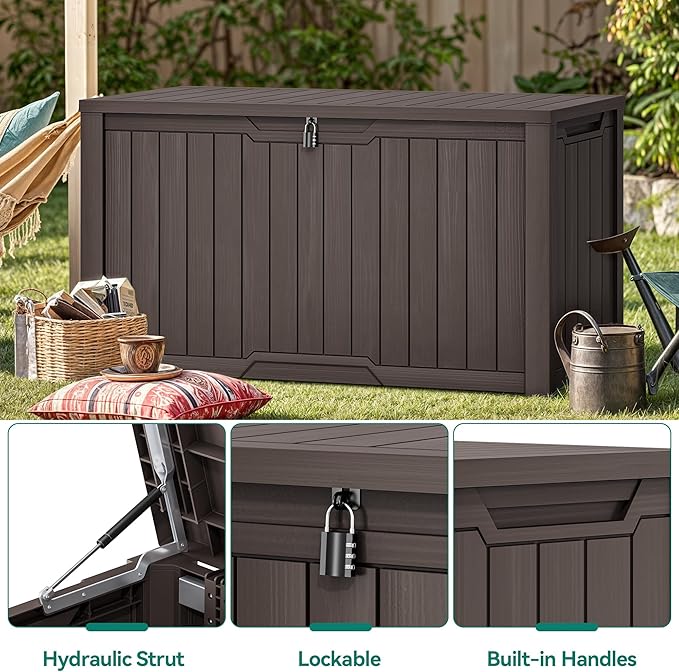 YITAHOME XXL 240 Gallon Large Outdoor Storage Deck Box for Patio Furniture, Outdoor Cushions, Garden Tools and Sports/Pools Equipment, Weather Resistant Resin, Lockable (Dark Brown)