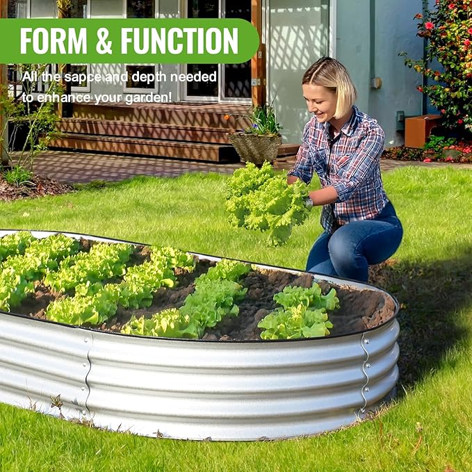 Backyard Expressions Home Galvanized Raised Garden Bed Kit 8x4x1ft, Planter Box Raised Garden Beds Outdoor, Easy Assembly Metal Raised Bed for Gardening Vegetables, Fruits, Flowers - Silver