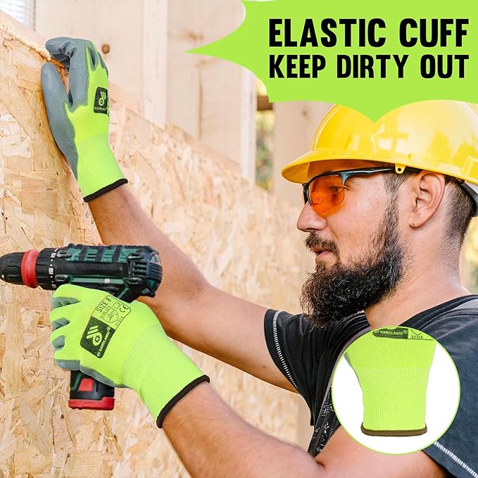 HLDD HANDLANDY PU Coated Safety Work Gloves, 6/12 Pairs Work Gloves