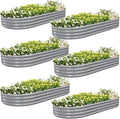 6 Pack 8x4x1FT Galvanized Raised Garden Bed Kit Oval Metal Ground Planter Box Outdoor Bottomless Planter Raised Beds for Vegetables Flowers Herbs Fruits, Gray