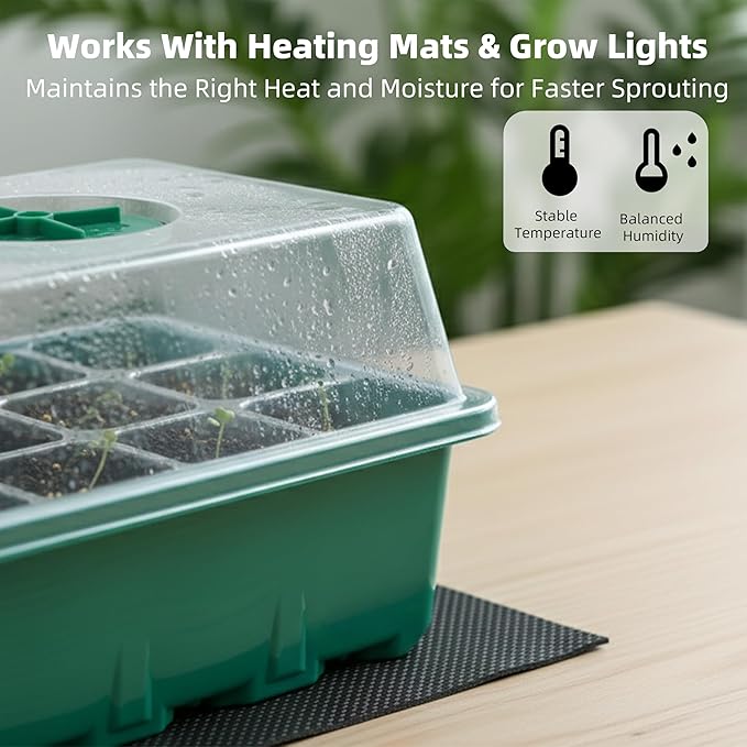 10 Pack 120 Cells Seed Starter Trays with Ventilation Holes - Reusable Seedling Starter Kit for Vegetables, Herbs, Flowers - Indoor Gardening, Plant Germination & Seed Starting (Green)