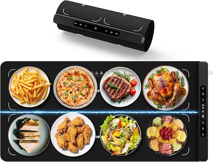 Graphene Warming Mat for Food, Dual-Zone Heating XXL 36”x17”, Food Warmer for Parties Buffets with 6 Temperature & Timer, Child Lock, Daily Use, Gift for Family, Mom, Black