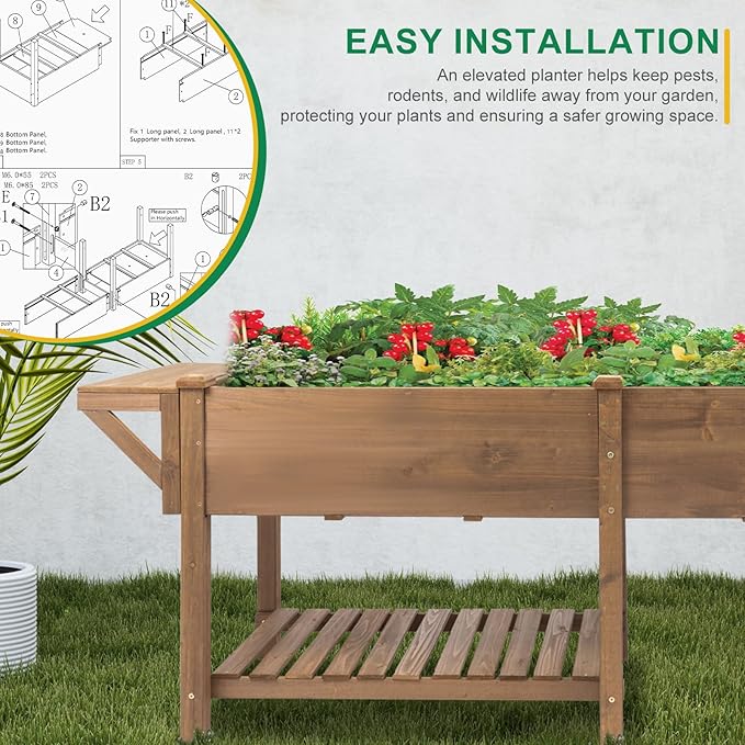 Raised Garden Bed with Legs Outdoor, Elevated Garden Box with W-Connection Tabs，Large Storage Shelf for Vegetable, Flower, Herb, Easy to Assemble，81x23x32 in