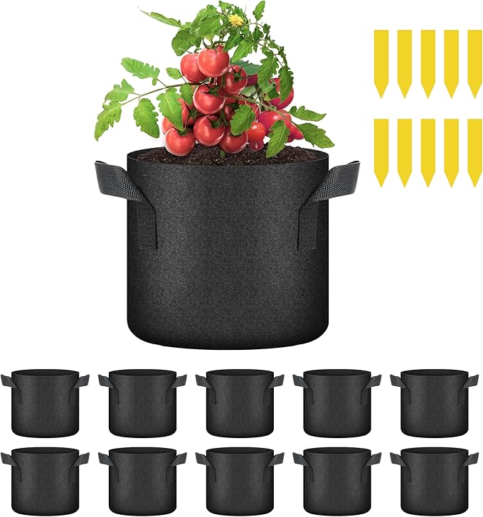 YSSOA 10-Pack 2 Gallon Grow Bags, Aeration Nonwoven Fabric Plant Pots with Handles, Heavy Duty Gardening Planter for Potato, Tomato, Vegetable and Fruits, Black 2024 Version