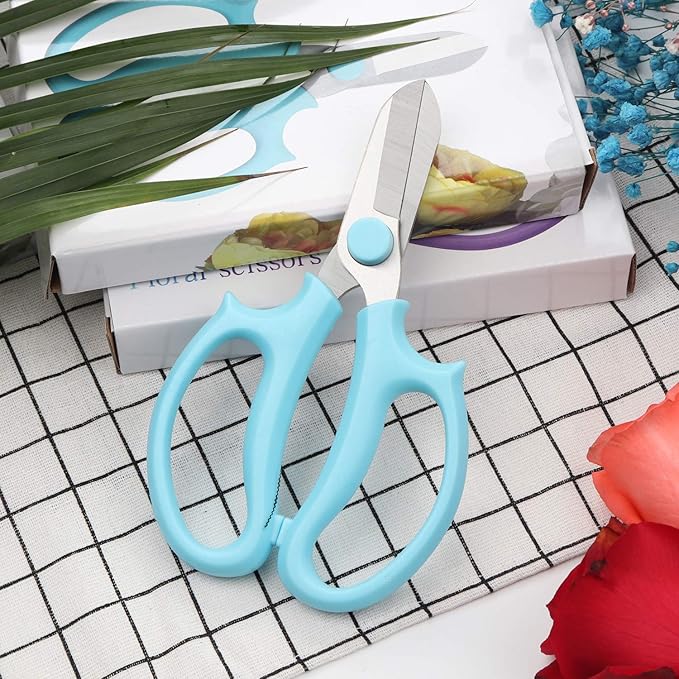 Garden Pruning Shears Scissors with Comfort Grip Handle, Premium Steel Professional Floral Scissors, Perfect for Arranging Flowers, Pruning, Trimming Plants, Gardening Tool (Blue)