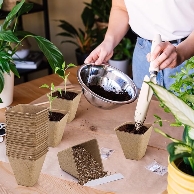 50 Sets 3 Inch Peat Pots, Biodegradable Plant Nursery Pots with Humidity Dome, Seed Starter Pots Kits with 50 Plant Labels for Flower, Vegetable, Herb Seed Germination
