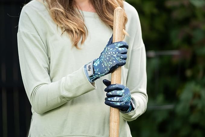 Digz Medium Comfort Grip Garden Gloves, Knit Shell, Latex Free, Navy