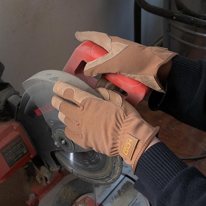HLDD HANDLANDY Men Leather Gardening Gloves, Utility Work Gloves for Gardening, Yardwork, Construction, Mechanics